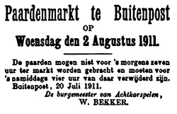 advertentie voor de paardenmarkt 1911