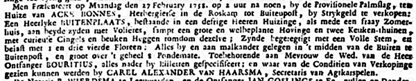 'advertentie' de roskam in 1756