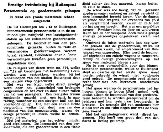 krantenbericht van het treinongeluk in 1940