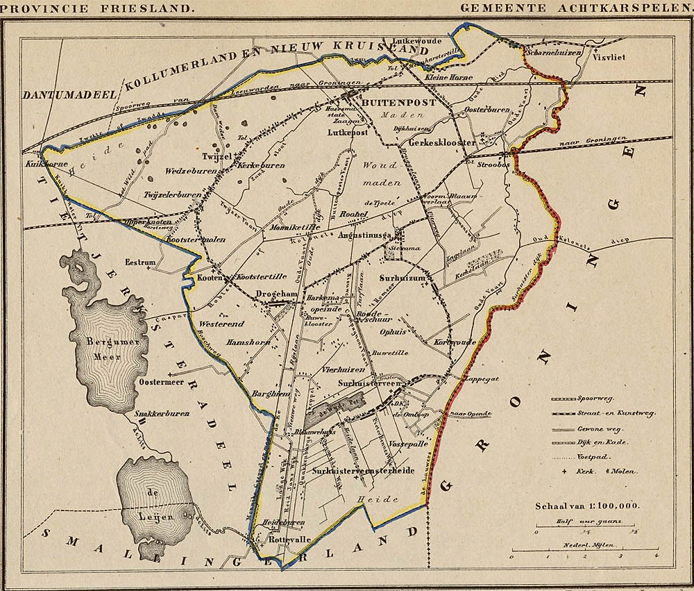 kaart van Achtkarspelen in 1865