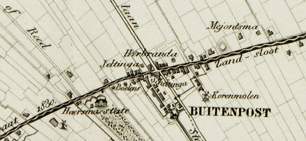 kaartje van het centrum van buitenpost rond 1850