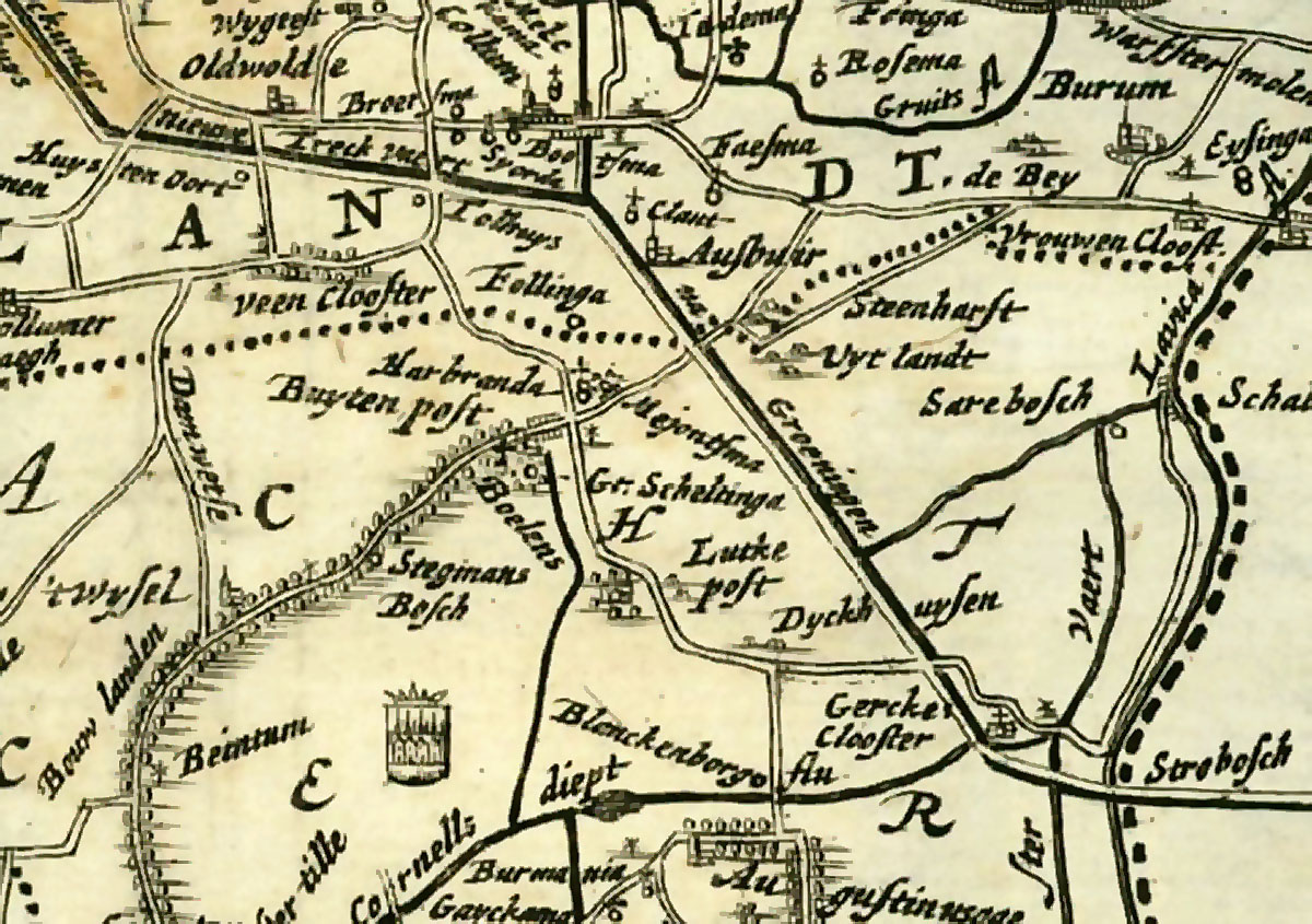 kaart van buitenpost rond 1670