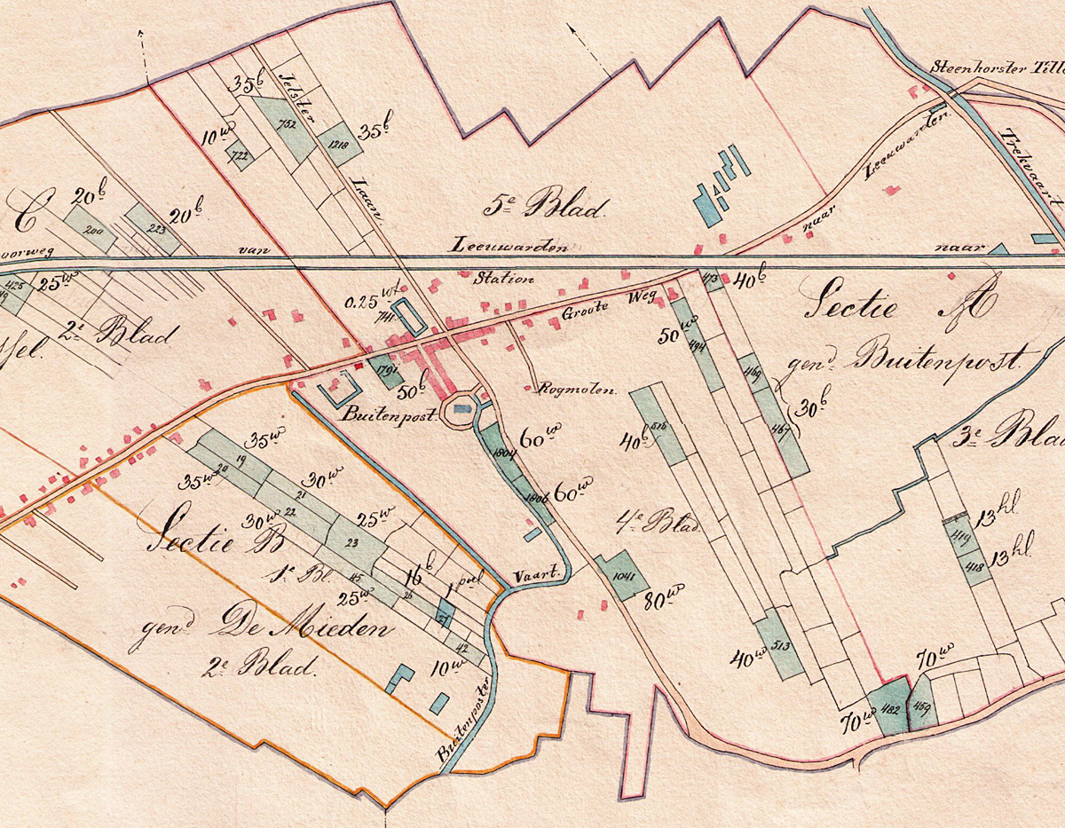 kaart van buitenpost centrum 1887