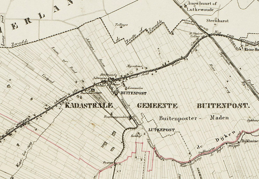 kadasterkaart Buitenpost en omgeving rond 1822