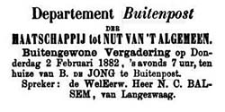 advertentie van het Nut in 1882