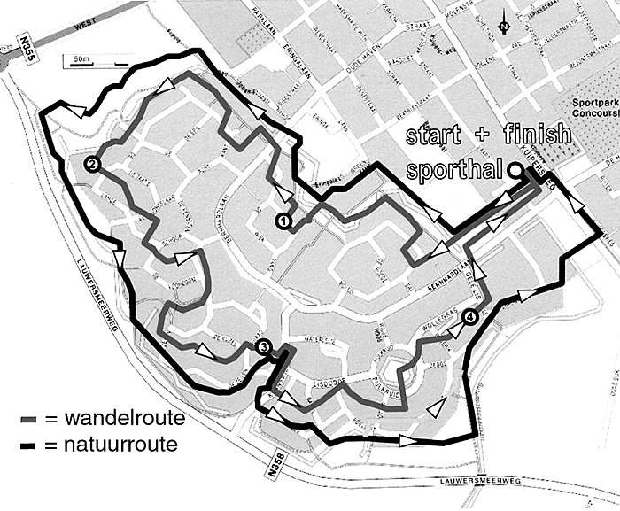 kaart wandelroute in Buitenpost