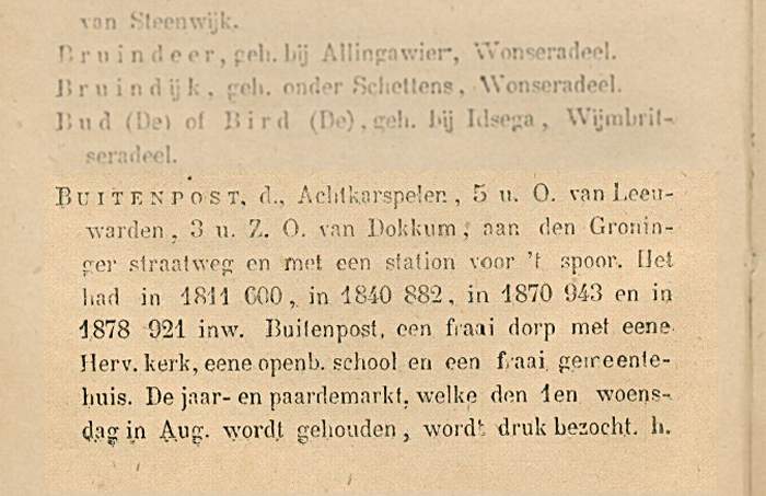 uit wegwijzer door Friesland 1878