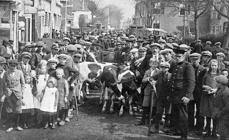 foto van de paardenmarkt in 1930 op de voorstraat