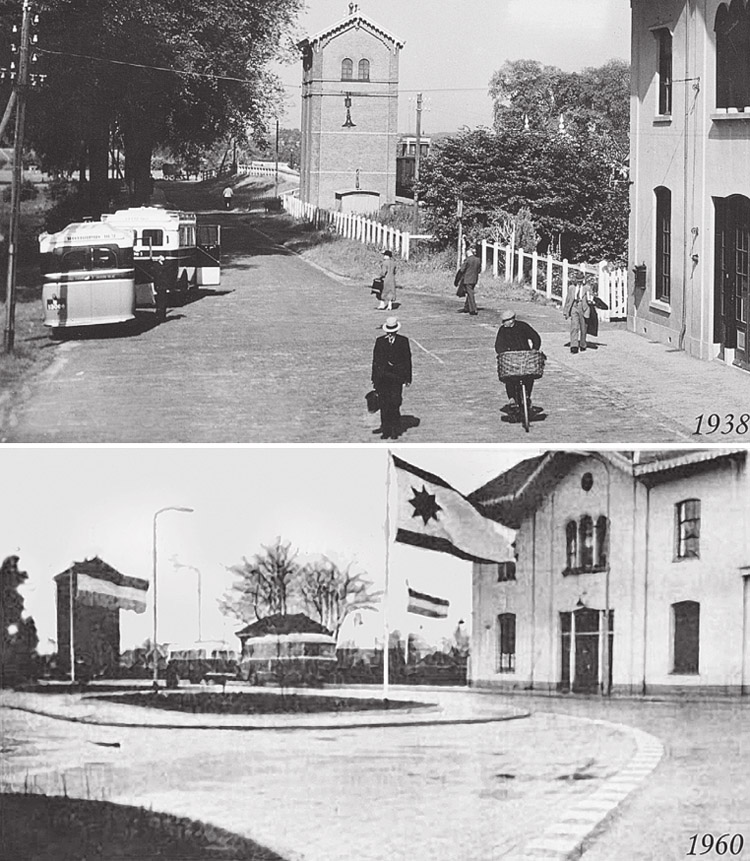 het stationsplein in 1938 en 1960