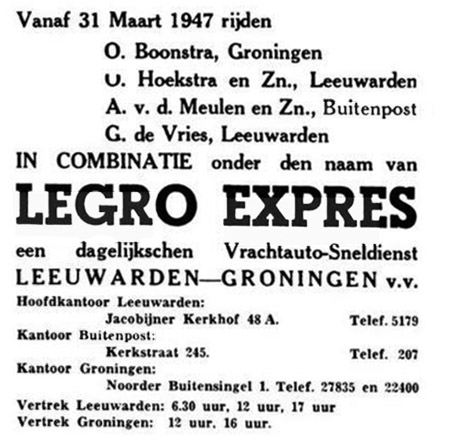 advertentie van Legro Expres in 1946