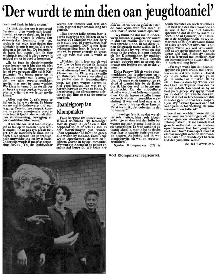 artikel in Leeuwarder Courant over Klompmaker in 1989